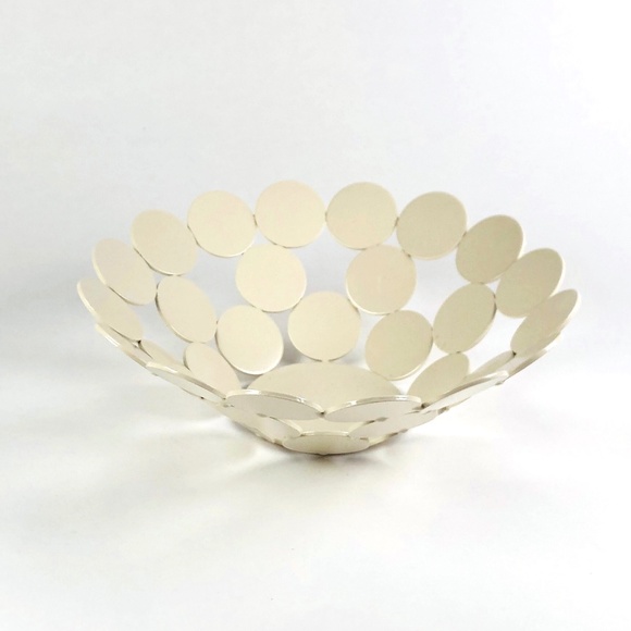White Display Bowl, Metal Circles - Picture 3 of 3